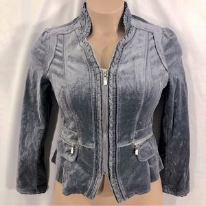 White House Black Market Gray Pleated Velvet Blazer Jacket sz 12